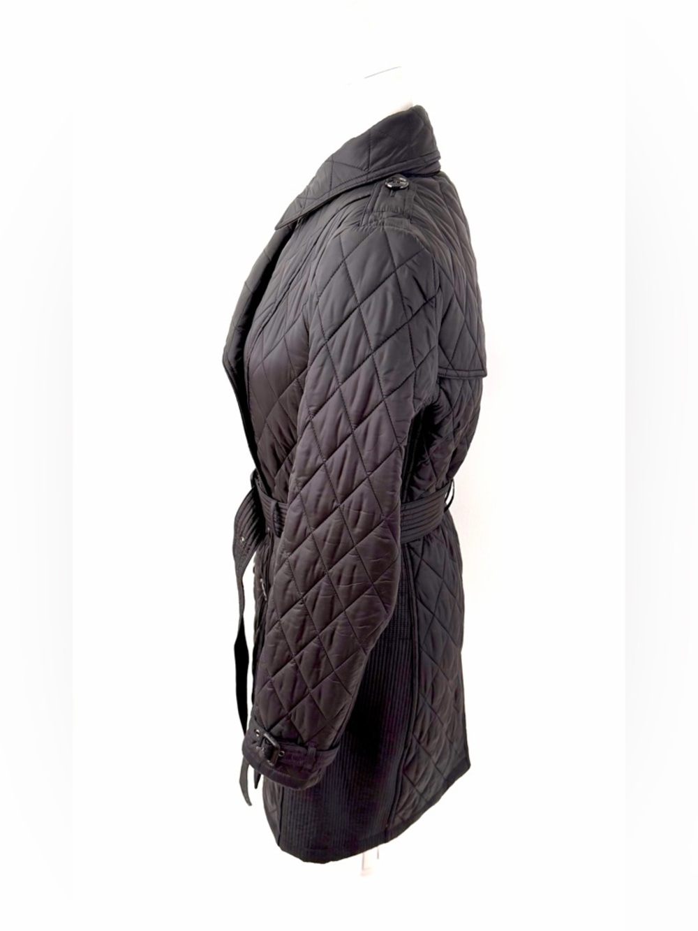 BURBERRY | Black‎ Quilted Double Breasted Trench Coat Belted Jacket Check Small - Picture 6 of 12